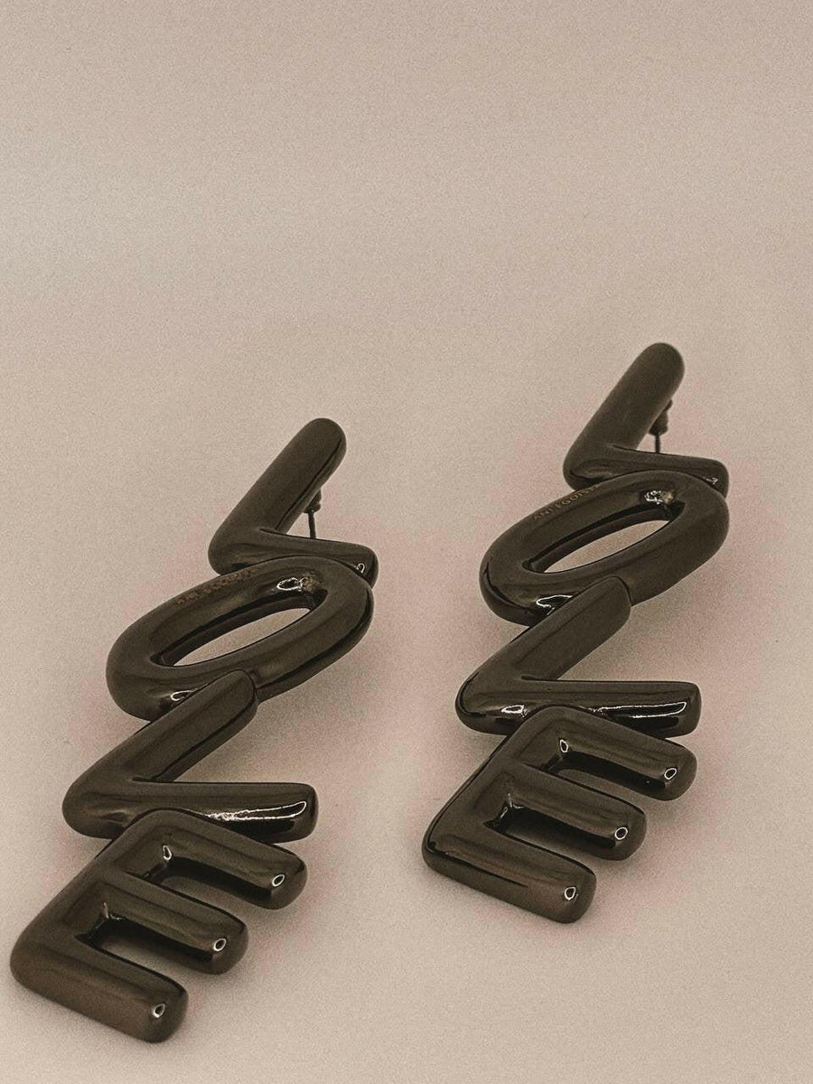 LOVE | Earrings | Black Color | Sustainable Brass